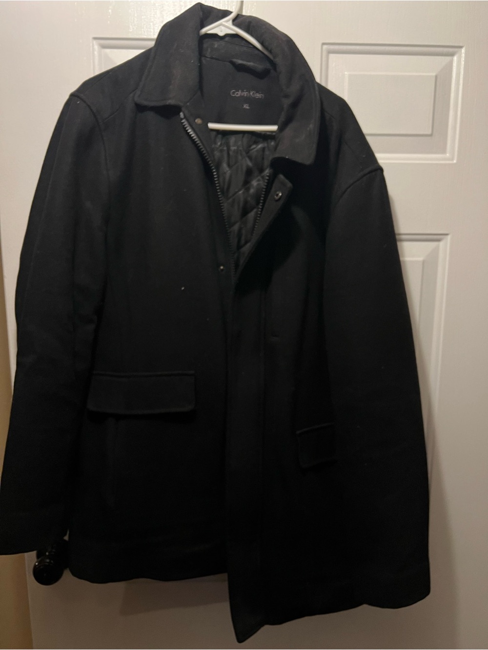 Calvin Klein Men’s XL Black Wool Blend Quilted Lined Car Coat